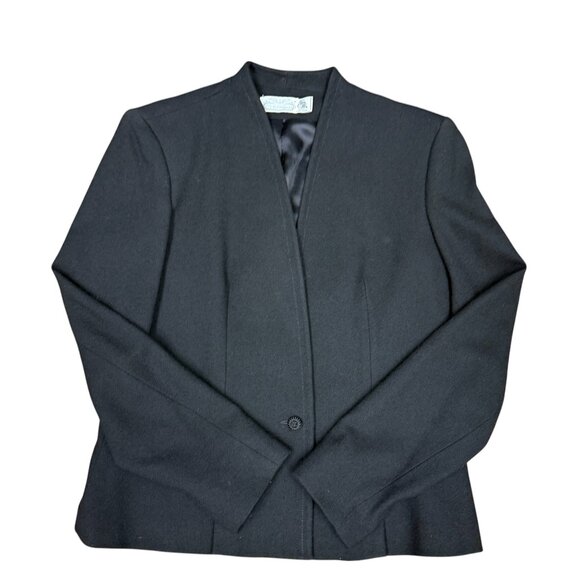 VINTAGE Women's VILLAGER Black V-Neck Lined Pure Wool Blazer- Size‎ 12 - Picture 1 of 7